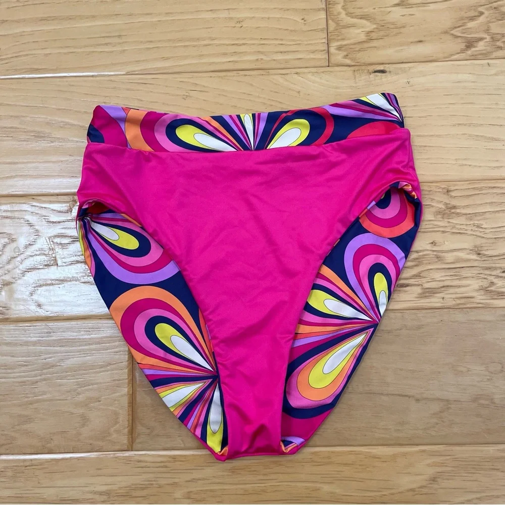 Trina Turk Goldie Swirl High Waisted Bikini Size Small Pink Purple 70s